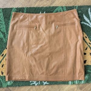 Ann Taylor Genuine Leather Zip Mini Skirt Tan Brown Size 10
